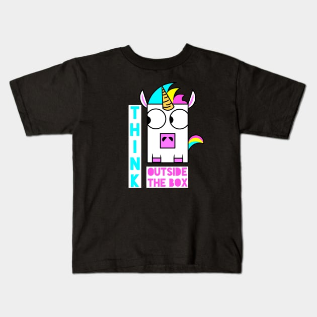 Think outside the box unicorn Kids T-Shirt by TimAddisonArt